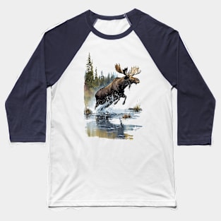 Moose Jumping In Stream Baseball T-Shirt